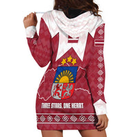 Latvia Hoodie Dress with National Coat of Arms and Knit Pattern – Three Stars One Heart Design