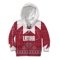Latvia Kid Hoodie with National Coat of Arms and Knit Pattern – Three Stars One Heart Design