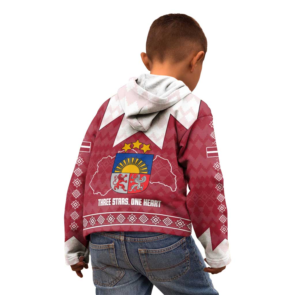 Latvia Kid Hoodie with National Coat of Arms and Knit Pattern – Three Stars One Heart Design