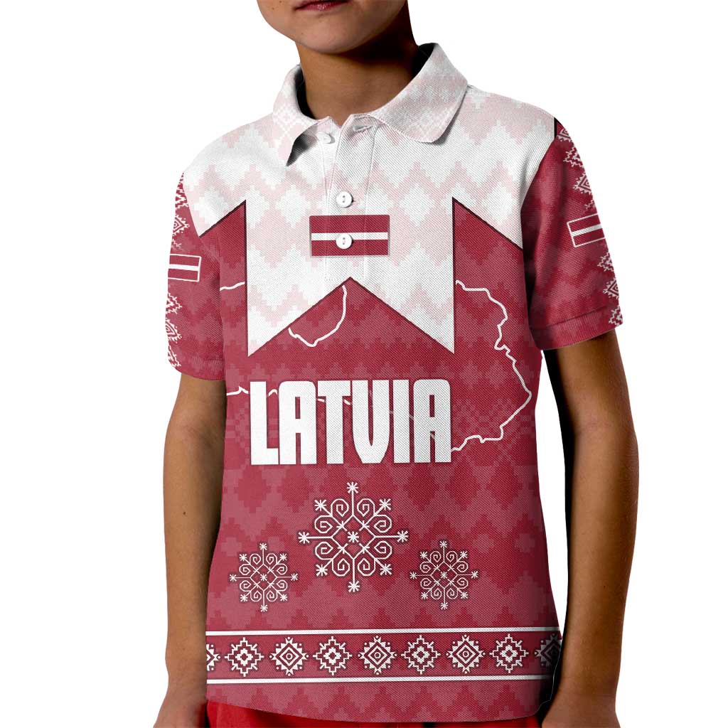 Latvia Kid Polo Shirt with National Coat of Arms and Knit Pattern – Three Stars One Heart Design