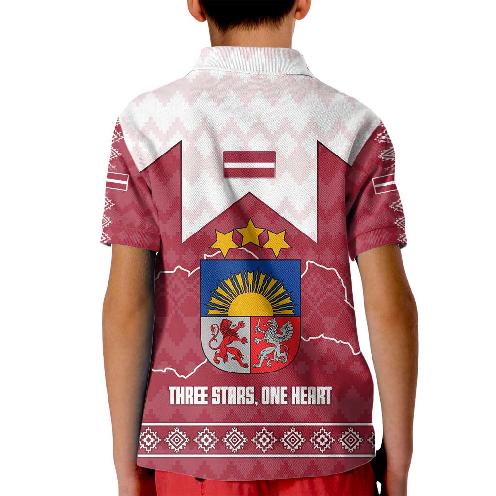 Latvia Kid Polo Shirt with National Coat of Arms and Knit Pattern – Three Stars One Heart Design