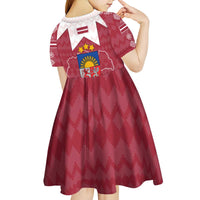 Latvia Kid Short Sleeve Dress with National Coat of Arms and Knit Pattern – Three Stars One Heart Design