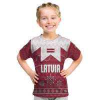 Latvia Kid T Shirt with National Coat of Arms and Knit Pattern – Three Stars One Heart Design