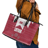 Latvia Leather Tote Bag with National Coat of Arms and Knit Pattern – Three Stars One Heart Design