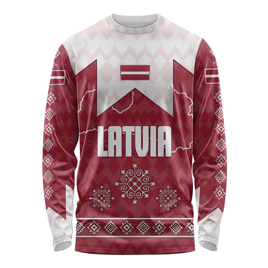 Latvia Long Sleeve Shirt with National Coat of Arms and Knit Pattern – Three Stars One Heart Design