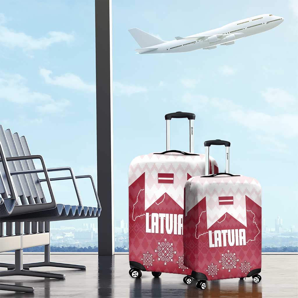 Latvia Luggage Cover with National Coat of Arms and Knit Pattern – Three Stars One Heart Design