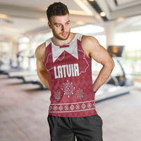 Latvia Men Tank Top with National Coat of Arms and Knit Pattern – Three Stars One Heart Design