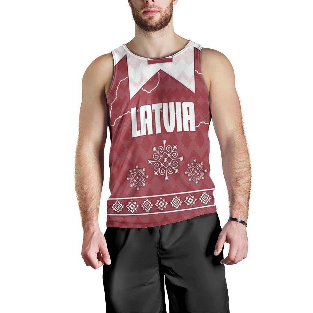 Latvia Men Tank Top with National Coat of Arms and Knit Pattern – Three Stars One Heart Design