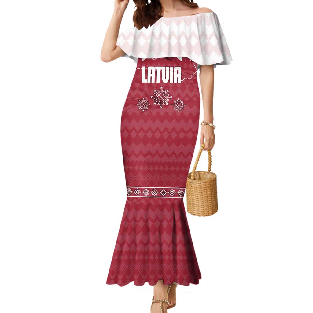 Latvia Mermaid Dress with National Coat of Arms and Knit Pattern – Three Stars One Heart Design