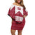 Latvia Off Shoulder Short Dress with National Coat of Arms and Knit Pattern – Three Stars One Heart Design