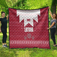 Latvia Quilt with National Coat of Arms and Knit Pattern – Three Stars One Heart Design