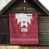 Latvia Quilt with National Coat of Arms and Knit Pattern – Three Stars One Heart Design