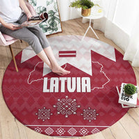 Latvia Round Carpet with National Coat of Arms and Knit Pattern – Three Stars One Heart Design