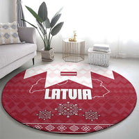 Latvia Round Carpet with National Coat of Arms and Knit Pattern – Three Stars One Heart Design