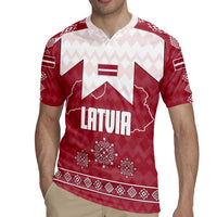 Latvia Rugby Jersey with National Coat of Arms and Knit Pattern – Three Stars One Heart Design