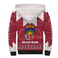 Latvia Sherpa Hoodie with National Coat of Arms and Knit Pattern – Three Stars One Heart Design