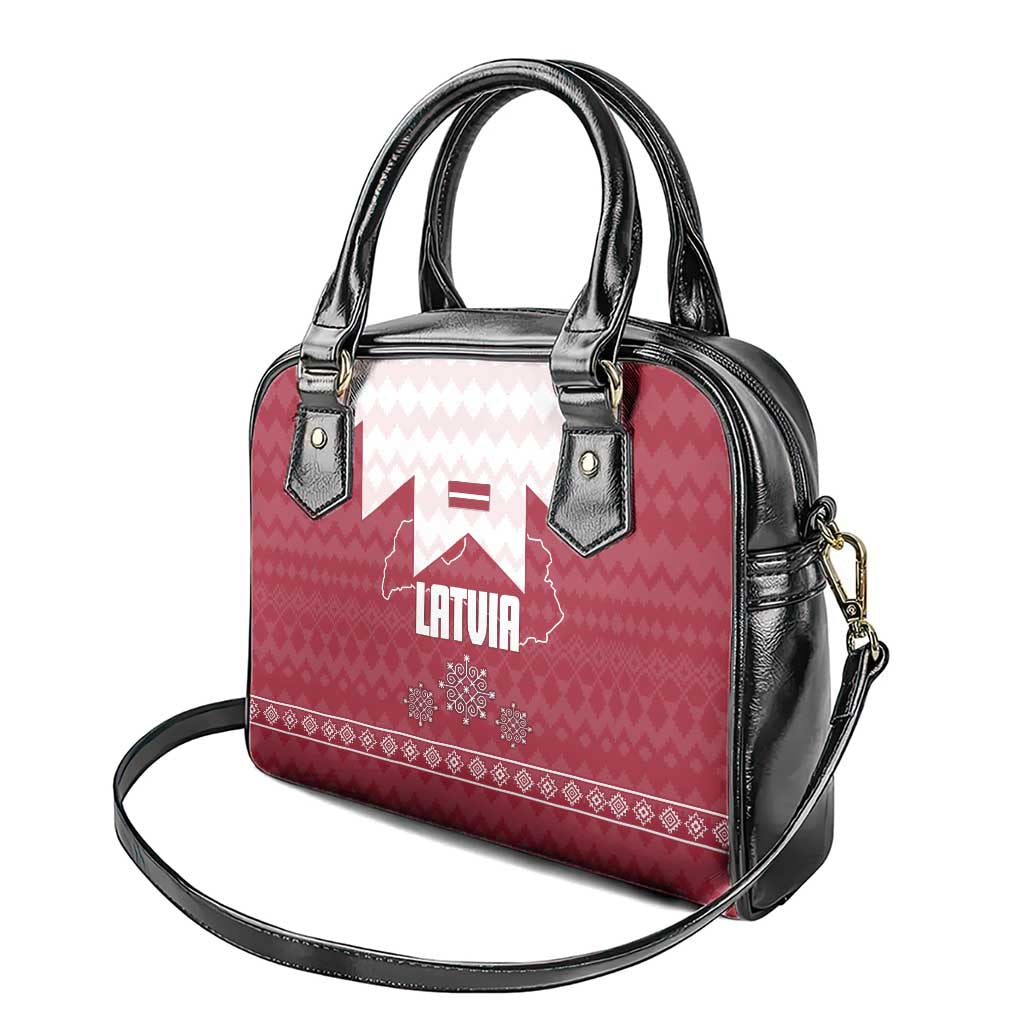 Latvia Shoulder Handbag with National Coat of Arms and Knit Pattern – Three Stars One Heart Design