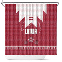 Latvia Shower Curtain with National Coat of Arms and Knit Pattern – Three Stars One Heart Design
