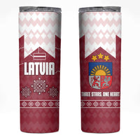 Latvia Skinny Tumbler with National Coat of Arms and Knit Pattern – Three Stars One Heart Design
