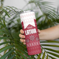 Latvia Skinny Tumbler with National Coat of Arms and Knit Pattern – Three Stars One Heart Design