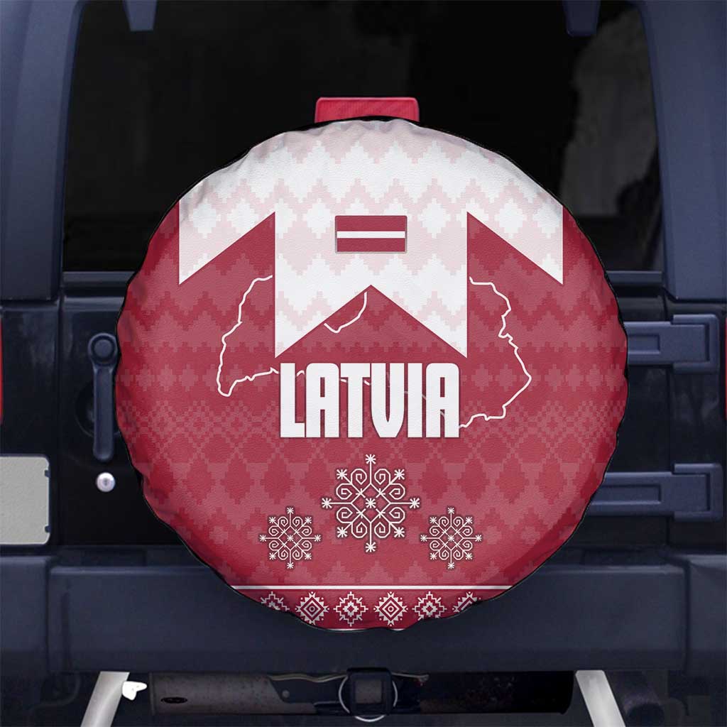 Latvia Spare Tire Cover with National Coat of Arms and Knit Pattern – Three Stars One Heart Design