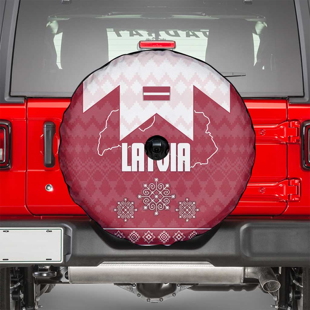 Latvia Spare Tire Cover with National Coat of Arms and Knit Pattern – Three Stars One Heart Design