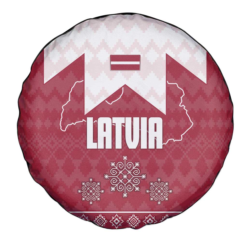 Latvia Spare Tire Cover with National Coat of Arms and Knit Pattern – Three Stars One Heart Design