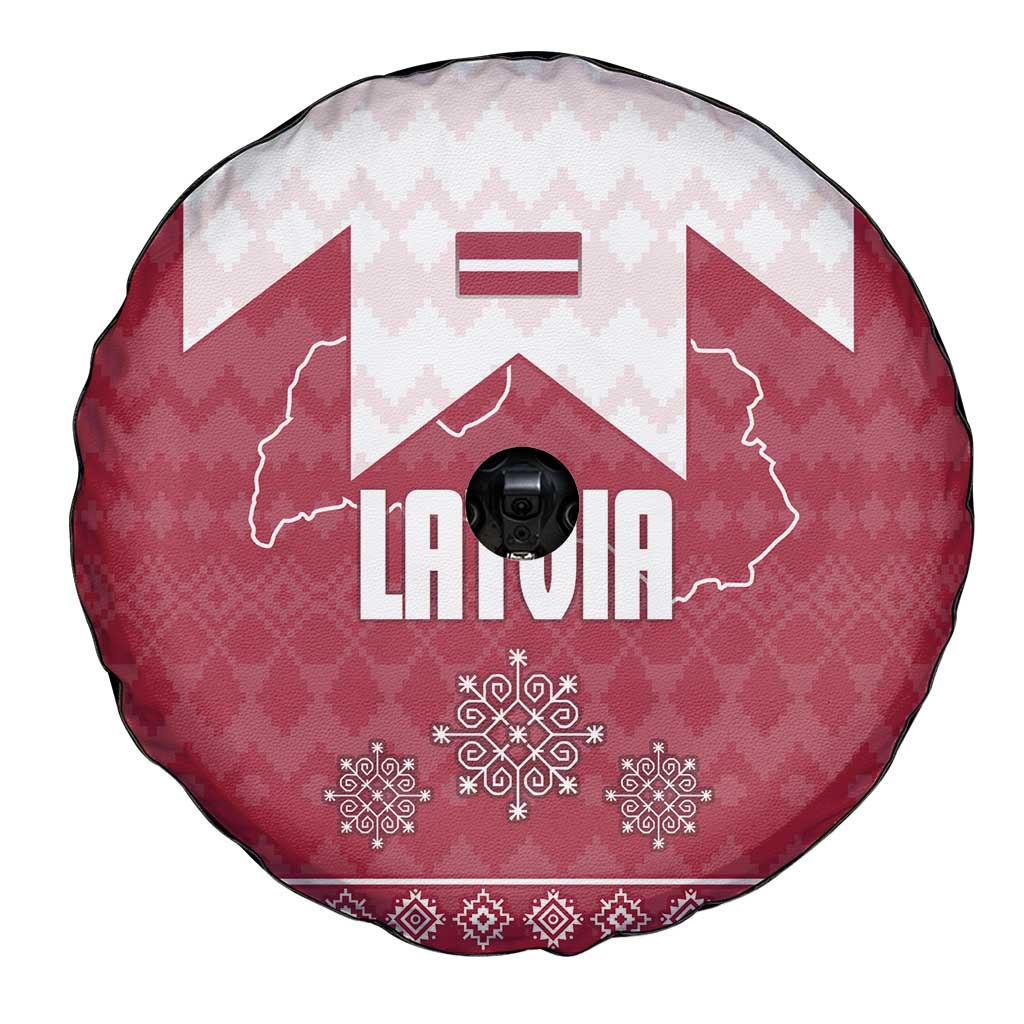 Latvia Spare Tire Cover with National Coat of Arms and Knit Pattern – Three Stars One Heart Design