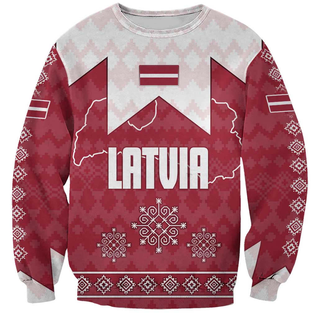 Latvia Sweatshirt with National Coat of Arms and Knit Pattern – Three Stars One Heart Design