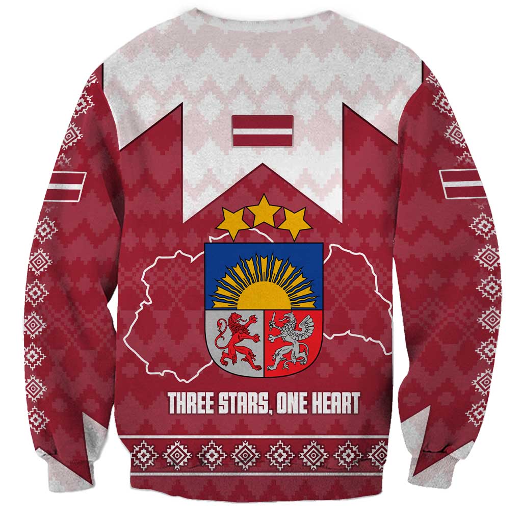Latvia Sweatshirt with National Coat of Arms and Knit Pattern – Three Stars One Heart Design
