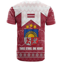 Latvia T Shirt with National Coat of Arms and Knit Pattern – Three Stars One Heart Design
