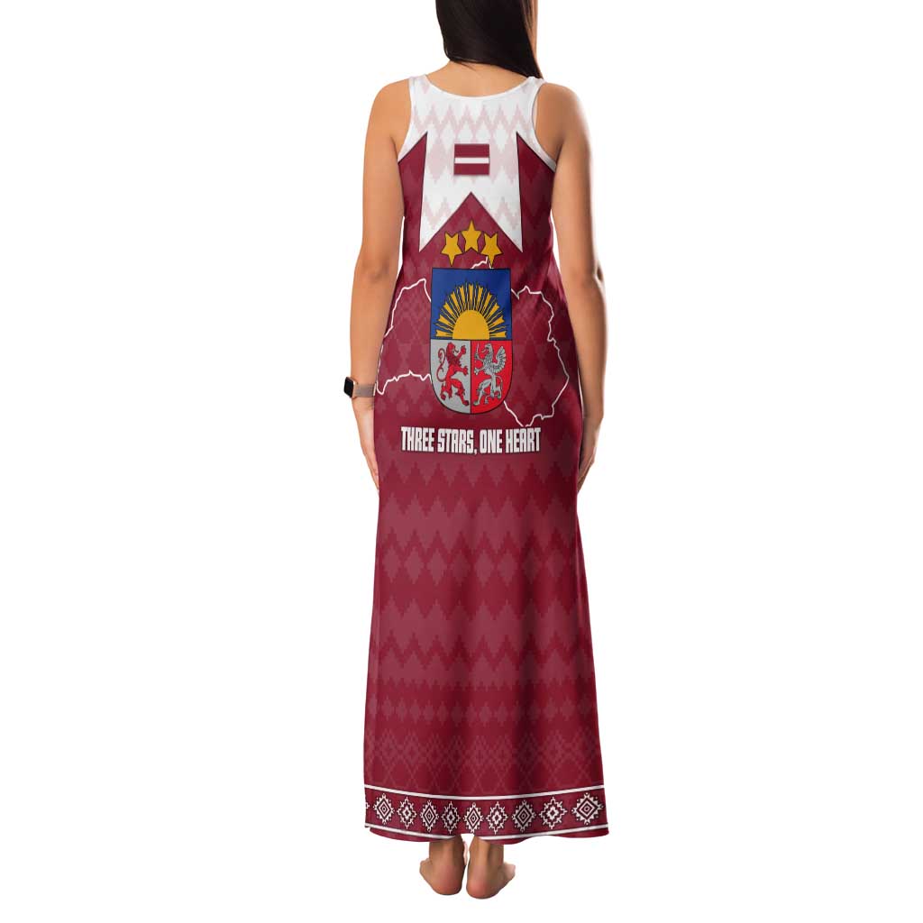 Latvia Tank Maxi Dress with National Coat of Arms and Knit Pattern – Three Stars One Heart Design