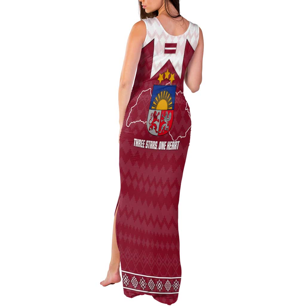Latvia Tank Maxi Dress with National Coat of Arms and Knit Pattern – Three Stars One Heart Design