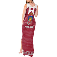 Latvia Tank Maxi Dress with National Coat of Arms and Knit Pattern – Three Stars One Heart Design