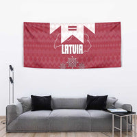 Latvia Tapestry with National Coat of Arms and Knit Pattern – Three Stars One Heart Design