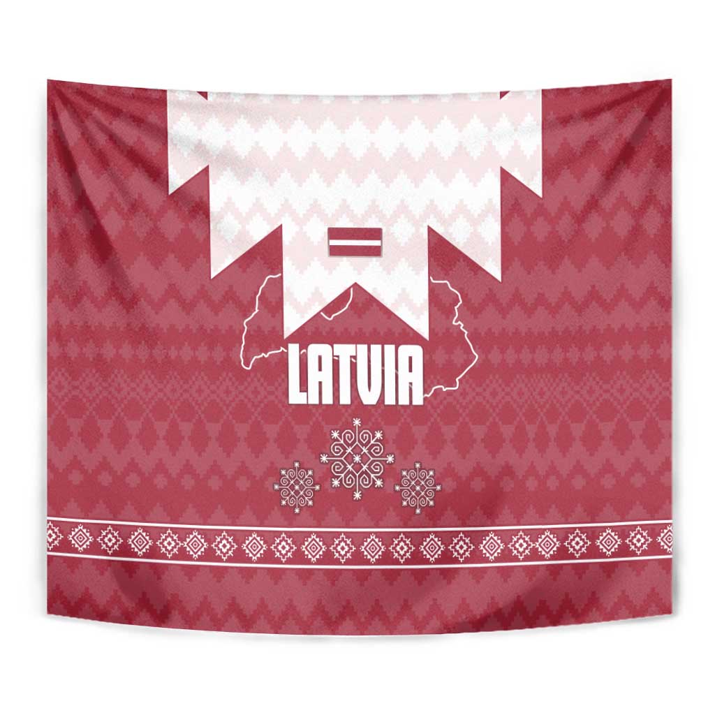 Latvia Tapestry with National Coat of Arms and Knit Pattern – Three Stars One Heart Design