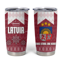 Latvia Tumbler Cup with National Coat of Arms and Knit Pattern – Three Stars One Heart Design