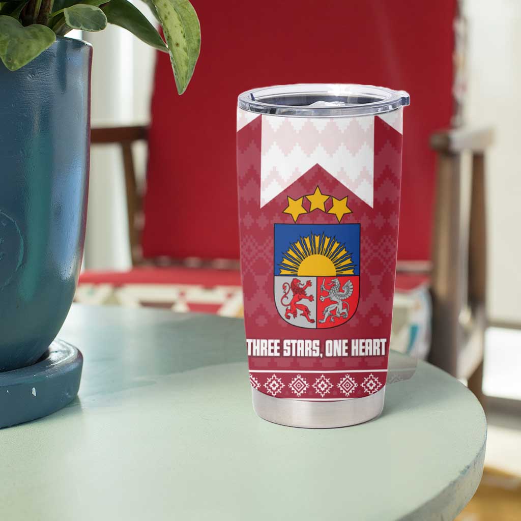 Latvia Tumbler Cup with National Coat of Arms and Knit Pattern – Three Stars One Heart Design