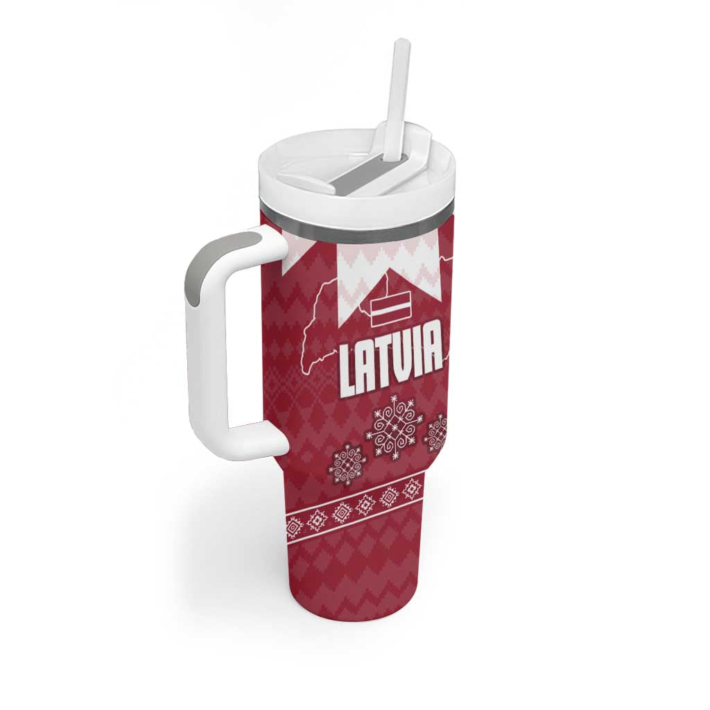 Latvia Tumbler With Handle with National Coat of Arms and Knit Pattern – Three Stars One Heart Design