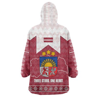 Latvia Wearable Blanket Hoodie with National Coat of Arms and Knit Pattern – Three Stars One Heart Design