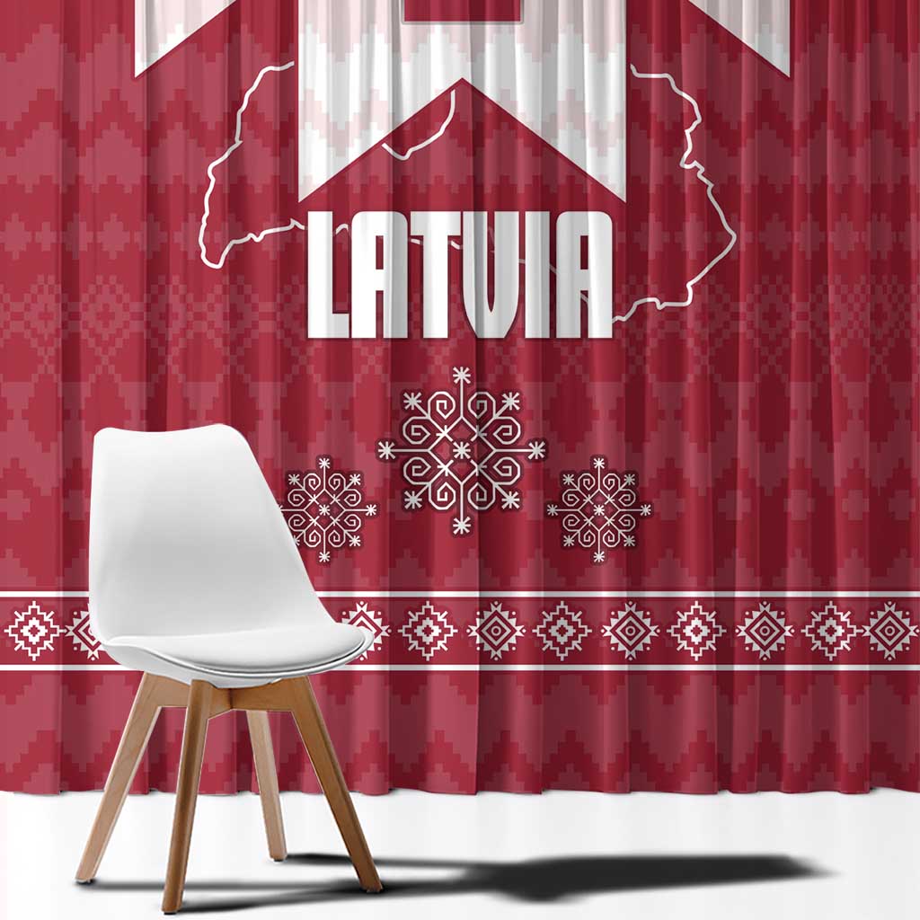 Latvia Window Curtain with National Coat of Arms and Knit Pattern – Three Stars One Heart Design