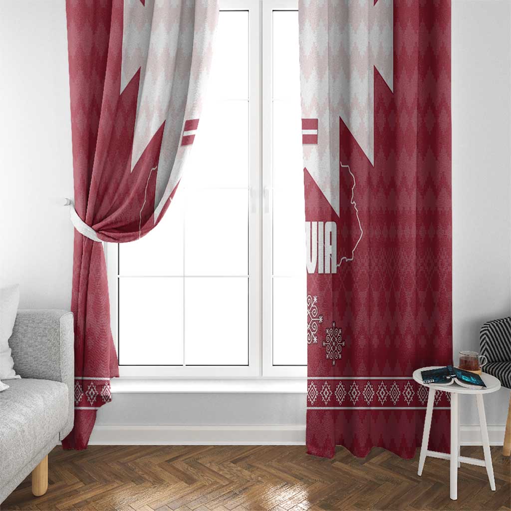 Latvia Window Curtain with National Coat of Arms and Knit Pattern – Three Stars One Heart Design