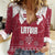 Latvia Women Casual Shirt with National Coat of Arms and Knit Pattern – Three Stars One Heart Design