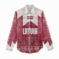 Latvia Women Casual Shirt with National Coat of Arms and Knit Pattern – Three Stars One Heart Design