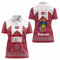 Latvia Women Polo Shirt with National Coat of Arms and Knit Pattern – Three Stars One Heart Design