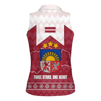 Latvia Women Sleeveless Polo Shirt with National Coat of Arms and Knit Pattern – Three Stars One Heart Design