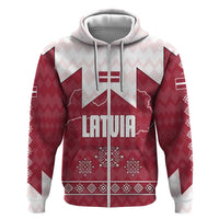 Latvia Zip Hoodie with National Coat of Arms and Knit Pattern – Three Stars One Heart Design