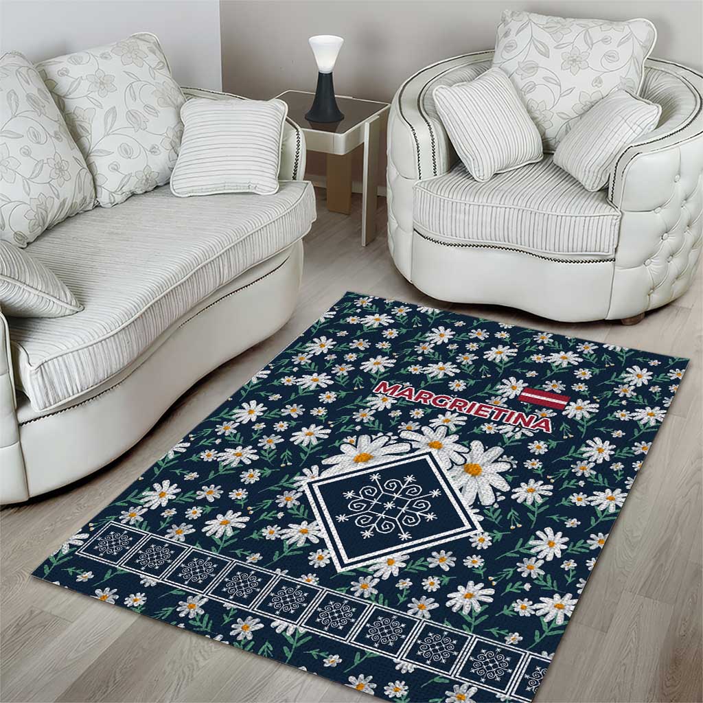 Latvia Area Rug with Margrietina Daisy and Ethnic Pattern – Latvia in Bloom Floral Design