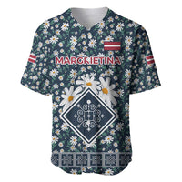 Latvia Baseball Jersey with Margrietina Daisy and Ethnic Pattern – Latvia in Bloom Floral Design