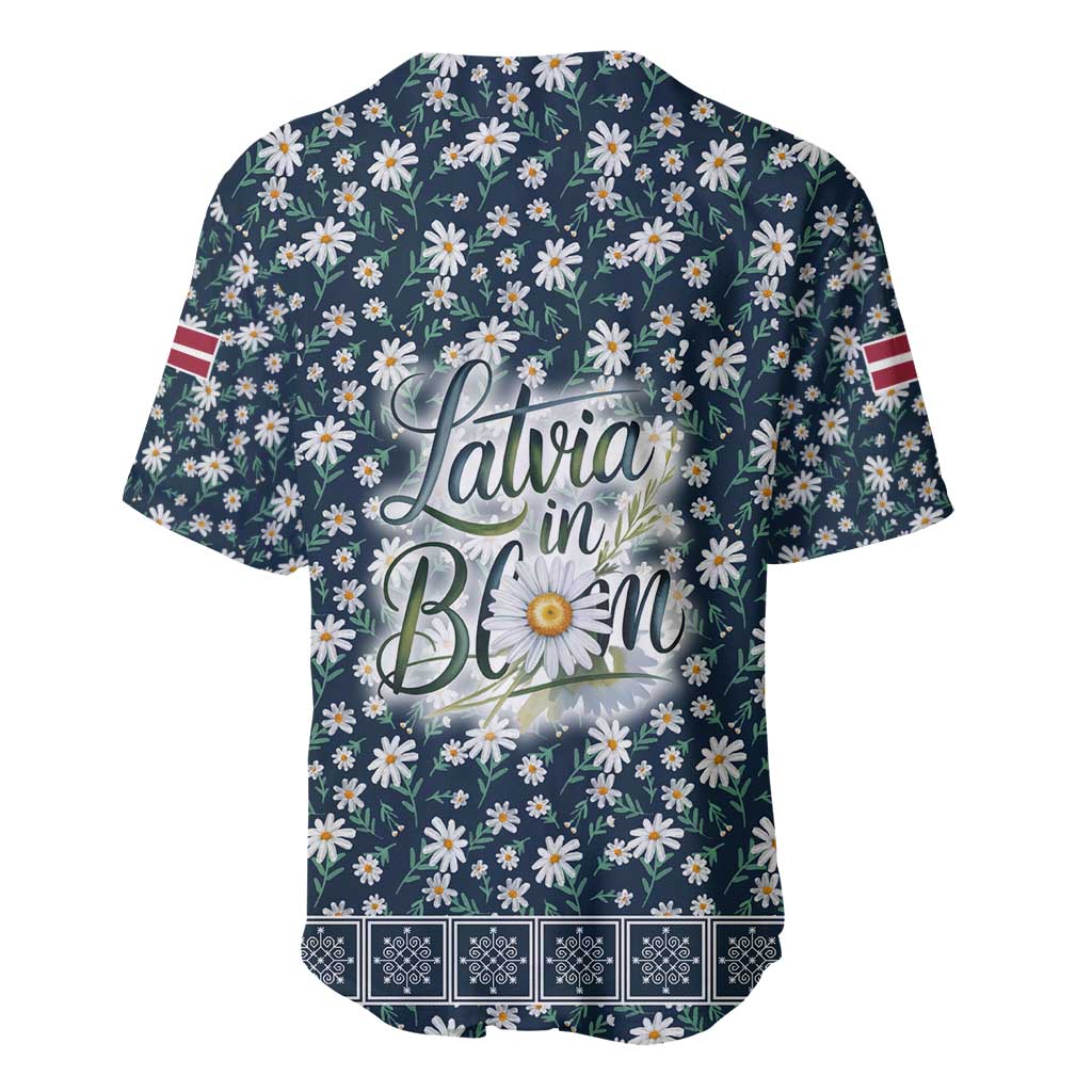 Latvia Baseball Jersey with Margrietina Daisy and Ethnic Pattern – Latvia in Bloom Floral Design